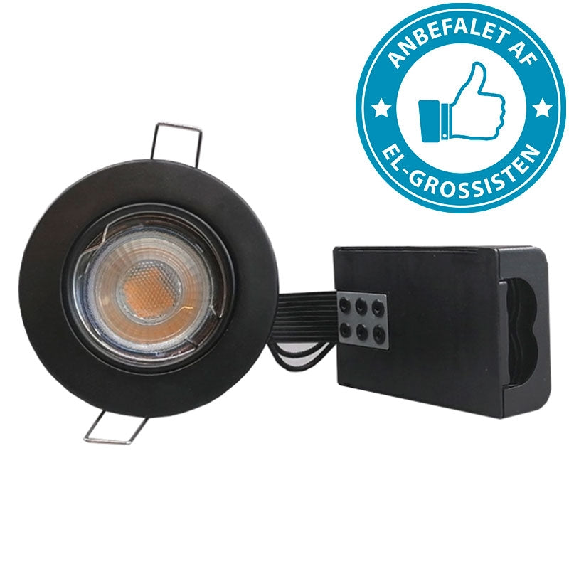 Pro indbygningsspot m. 3-Trins dæmpbar LED pære 3000K - Mat sort