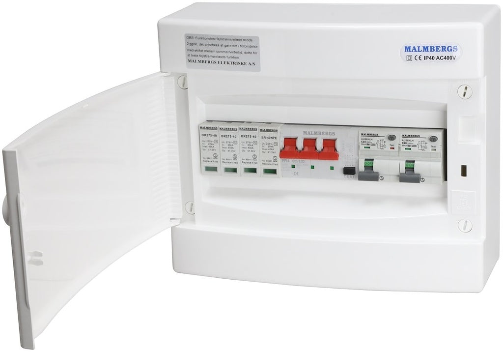 Færdigmonteret gruppetavle - 1xKombi 10A 3P+N + 2xKombi 10A 1P+N + Transient