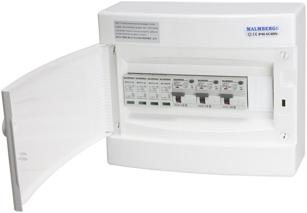 Færdigmonteret gruppetavle - 3xKombi 10A 1P+N + Transient