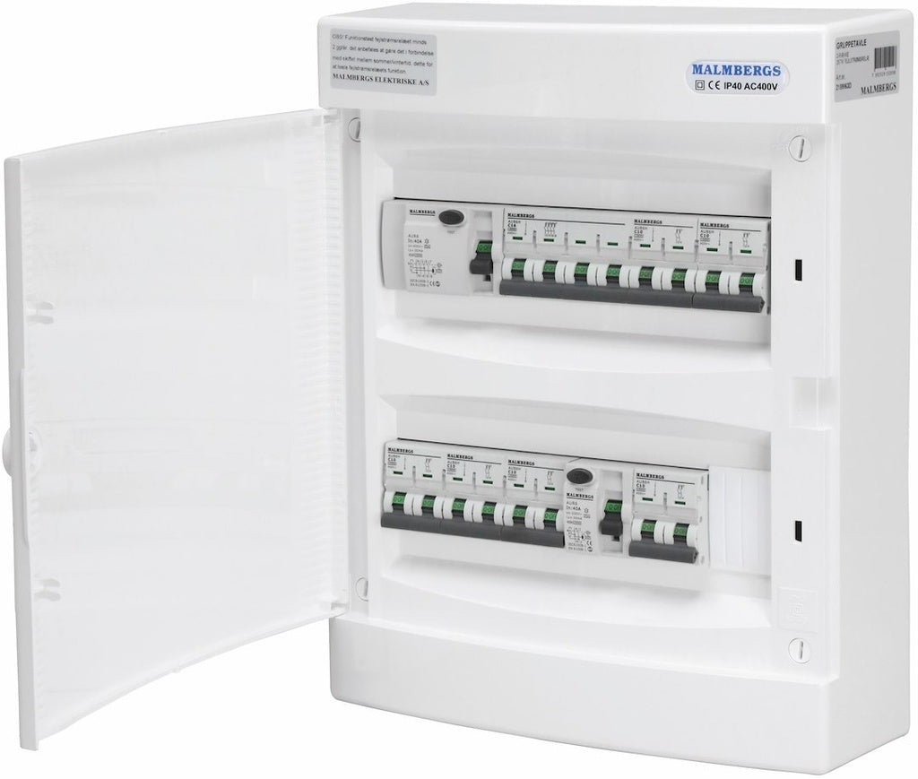 Færdigmonteret gruppetavle – 1x16A 3P+N + 6x10A 1P+N
