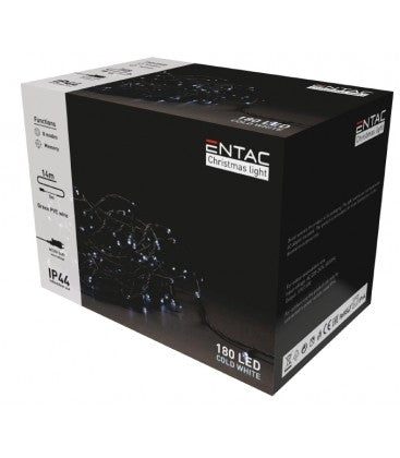 14 meter udendørs LED julelyskæde - IP44, 230V, 180 LED, kold hvid