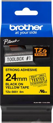 TAPE 24MM SORT TEKST PÅ GUL EKSTRA