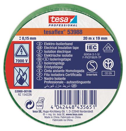 ISOLERINGSTAPE VDE/IEC PVC 20MX19MM GRØN