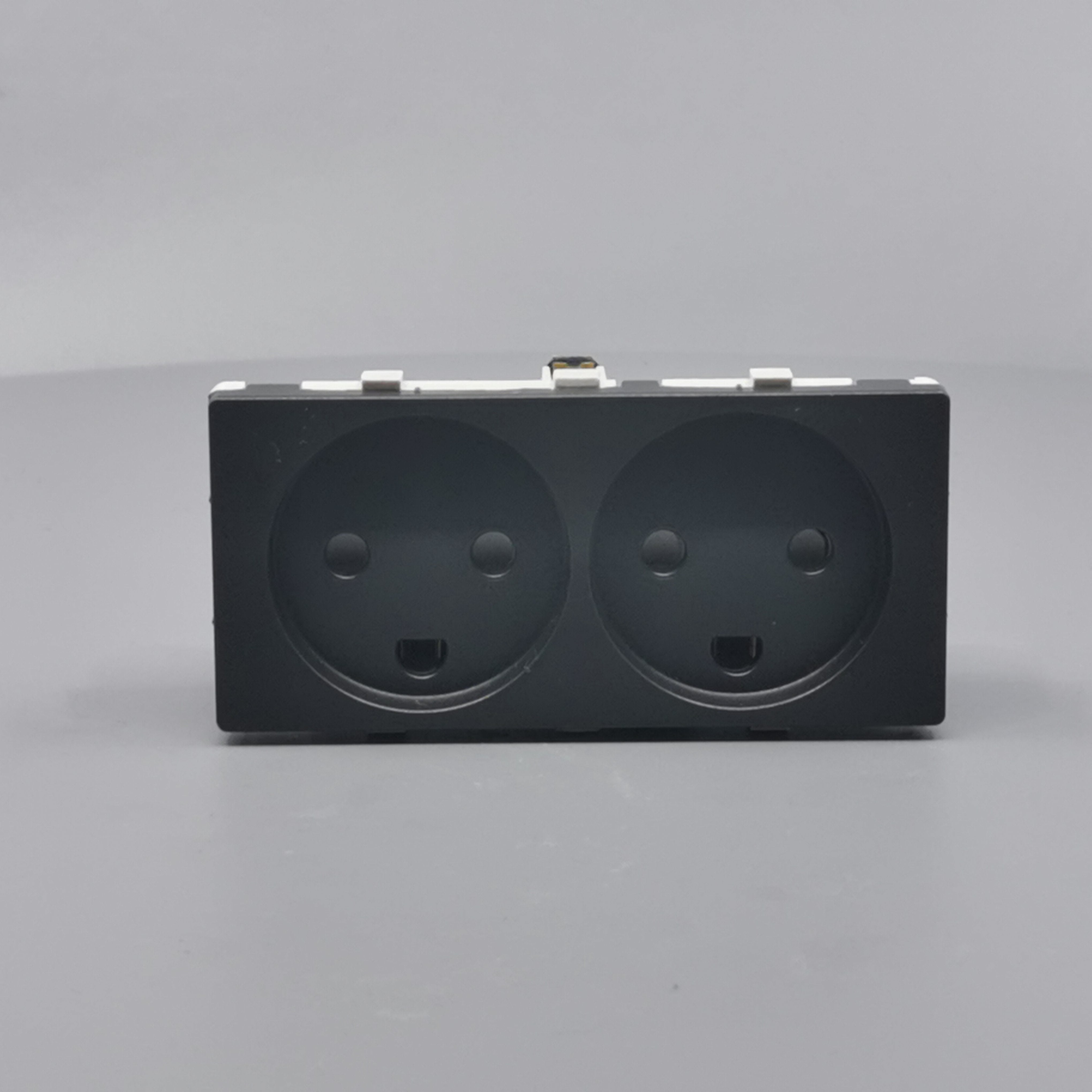 Stikkontakt 2 modul 2 tænd. 2-pol m. jord koksgrå