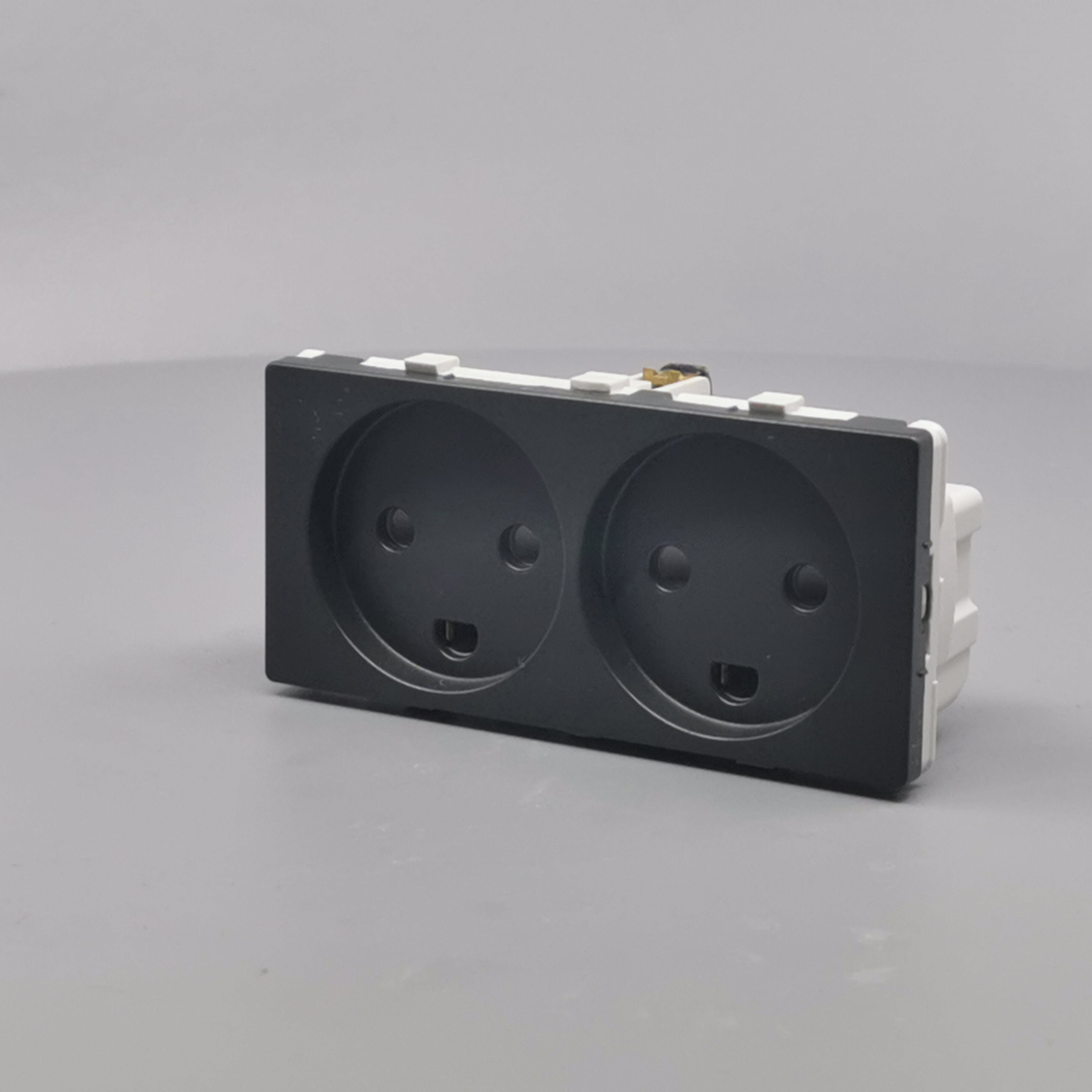 Stikkontakt 2 modul 2 tænd. 2-pol m. jord koksgrå