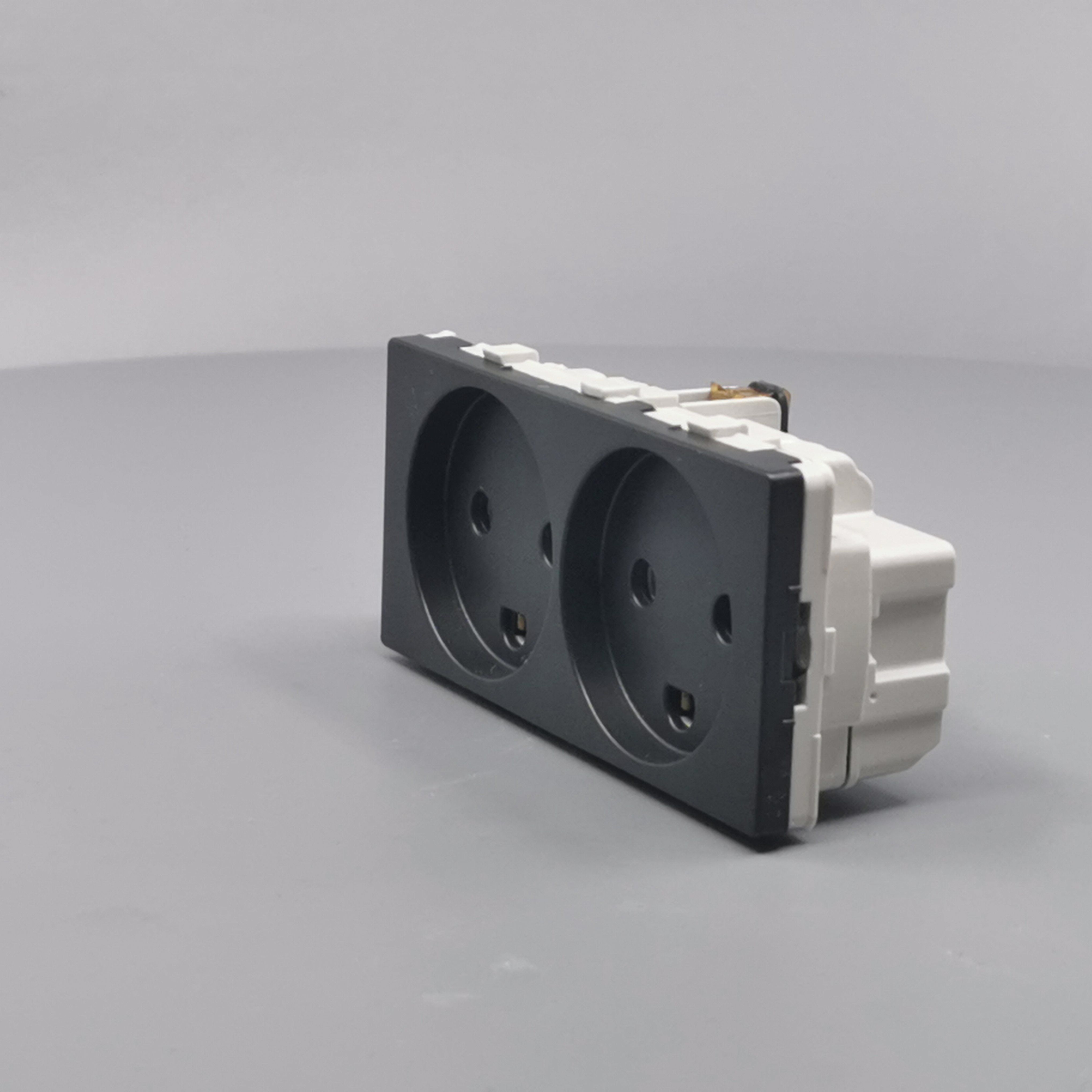 Stikkontakt 2 modul 2 tænd. 2-pol m. jord koksgrå