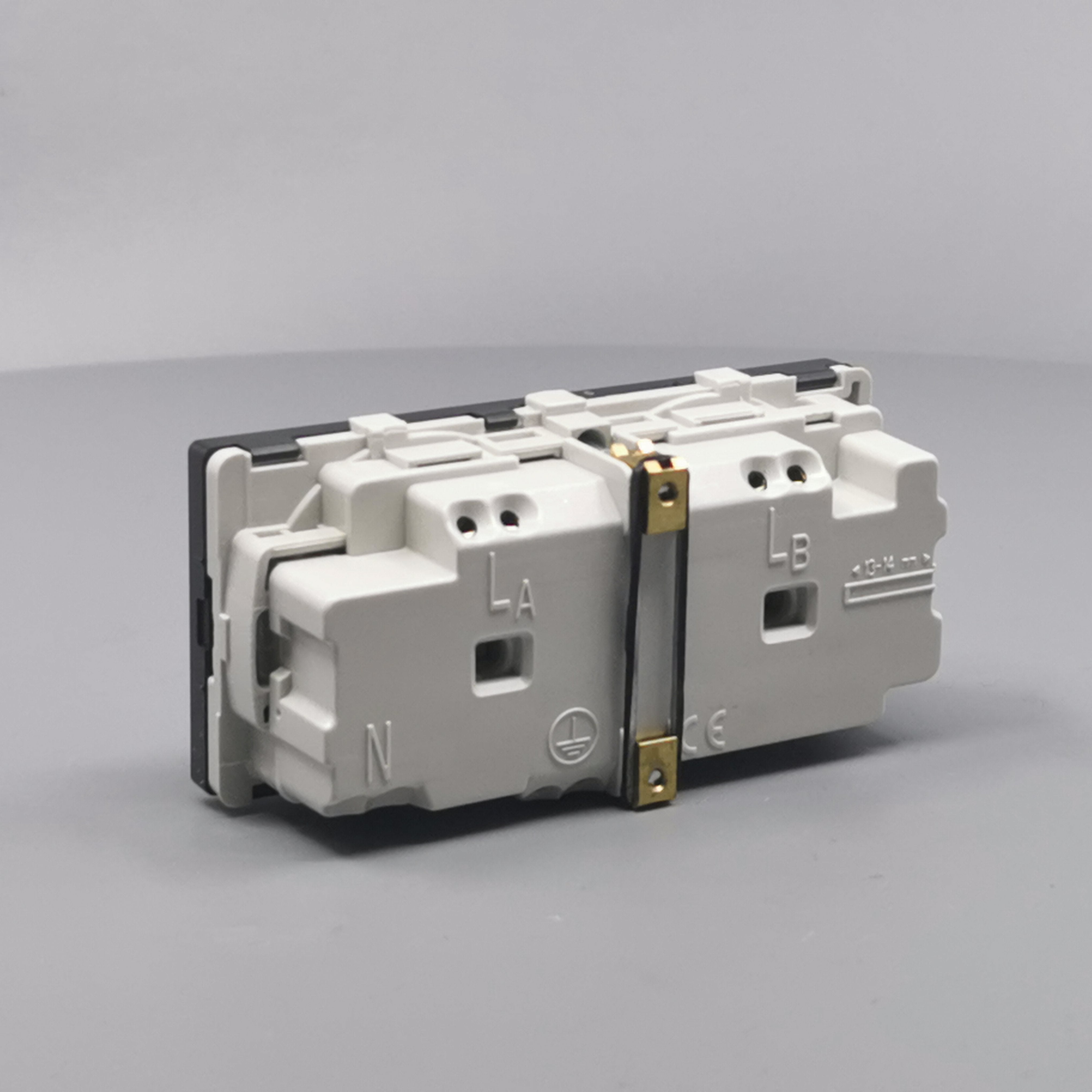 Stikkontakt 2 modul 2 tænd. 2-pol m. jord koksgrå