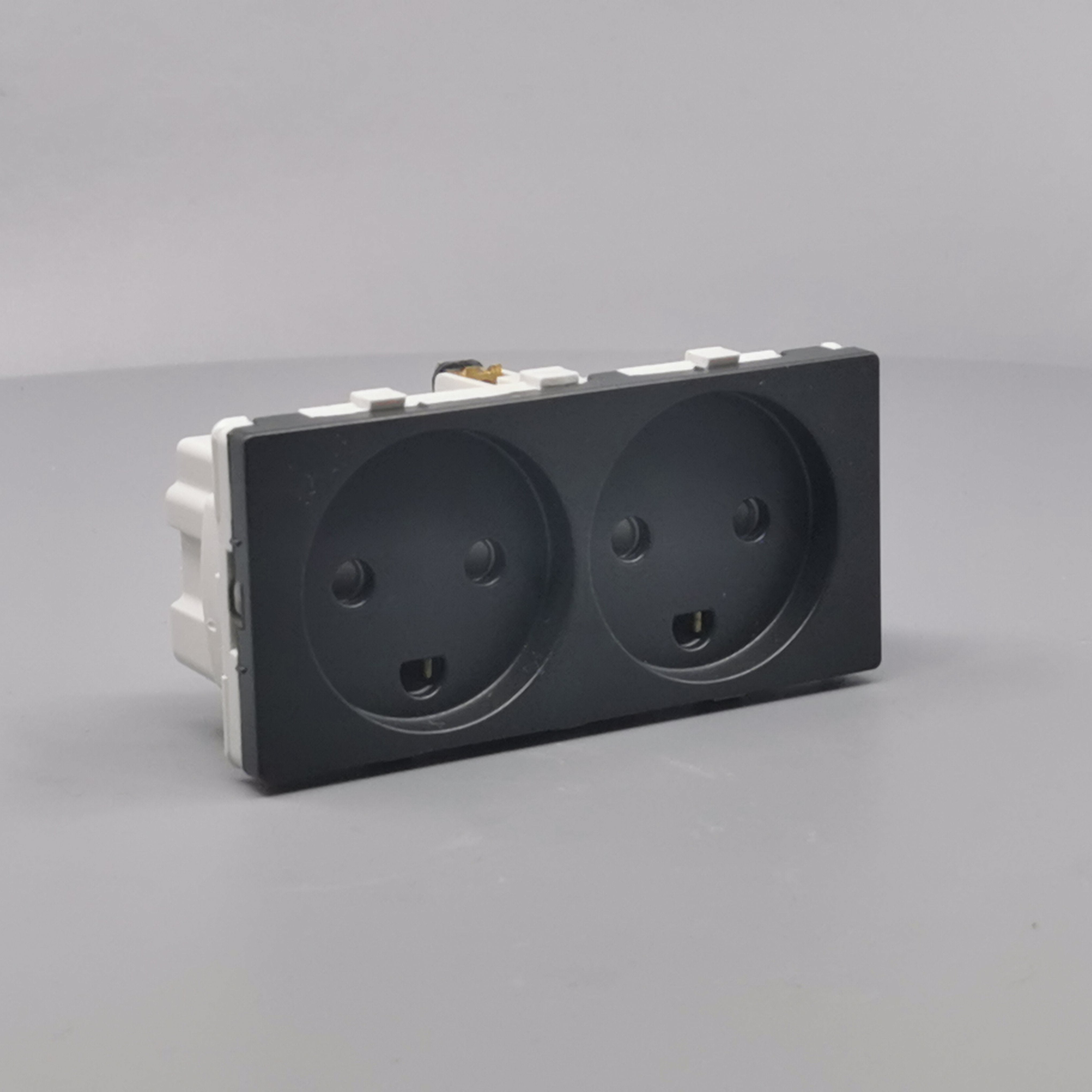 Stikkontakt 2 modul 2 tænd. 2-pol m. jord koksgrå