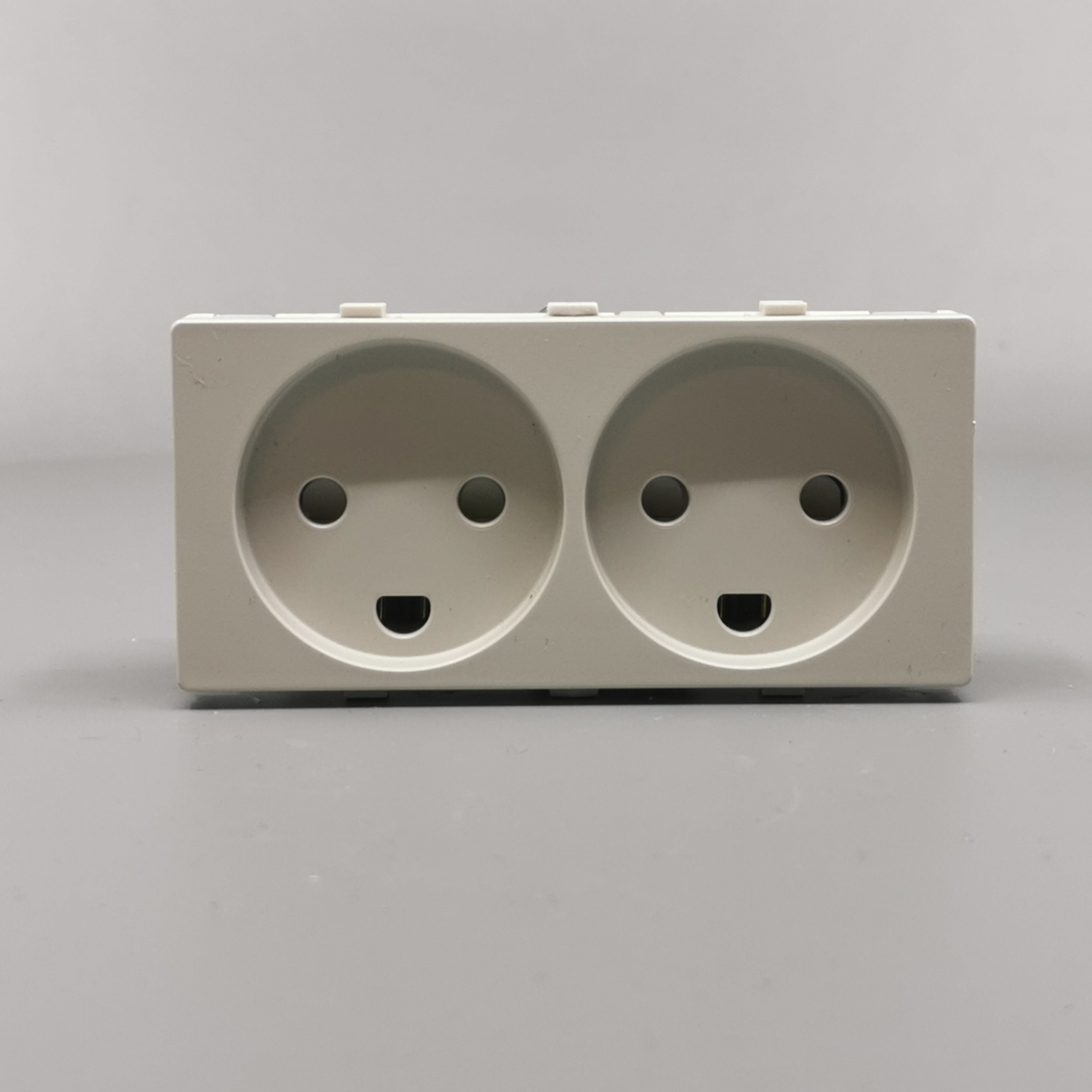 Stikkontakt 2 modul 2 tænd. 2-pol m. jord lysegrå