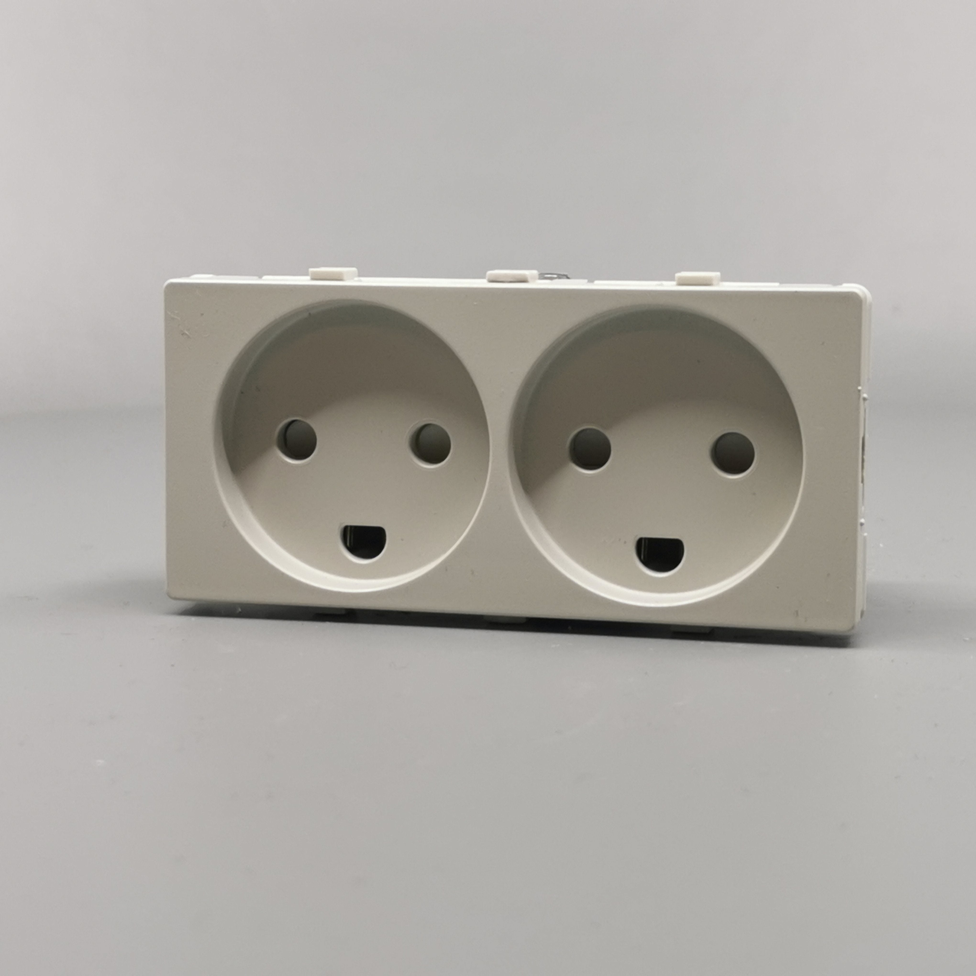 Stikkontakt 2 modul 2 tænd. 2-pol m. jord lysegrå