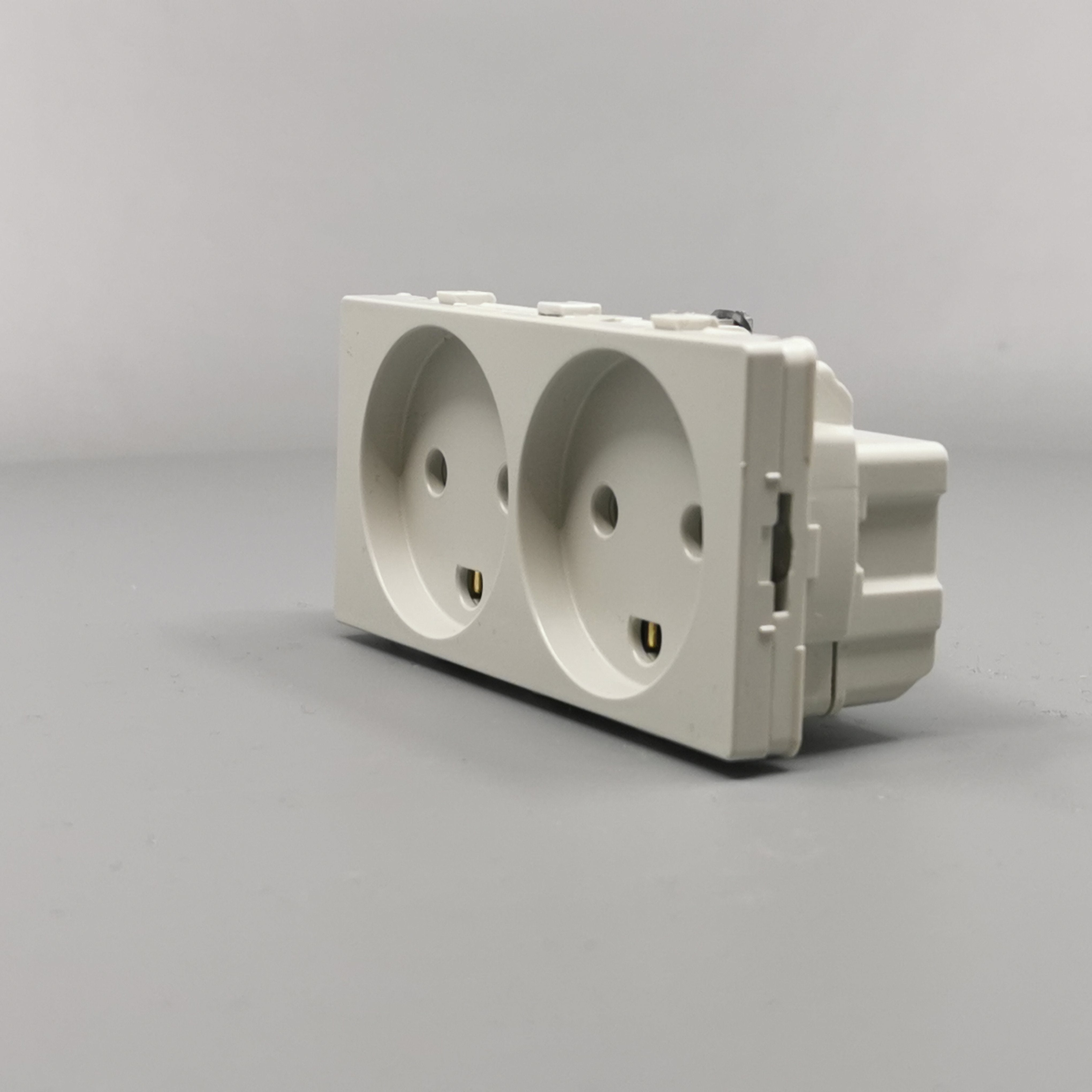 Stikkontakt 2 modul 2 tænd. 2-pol m. jord lysegrå