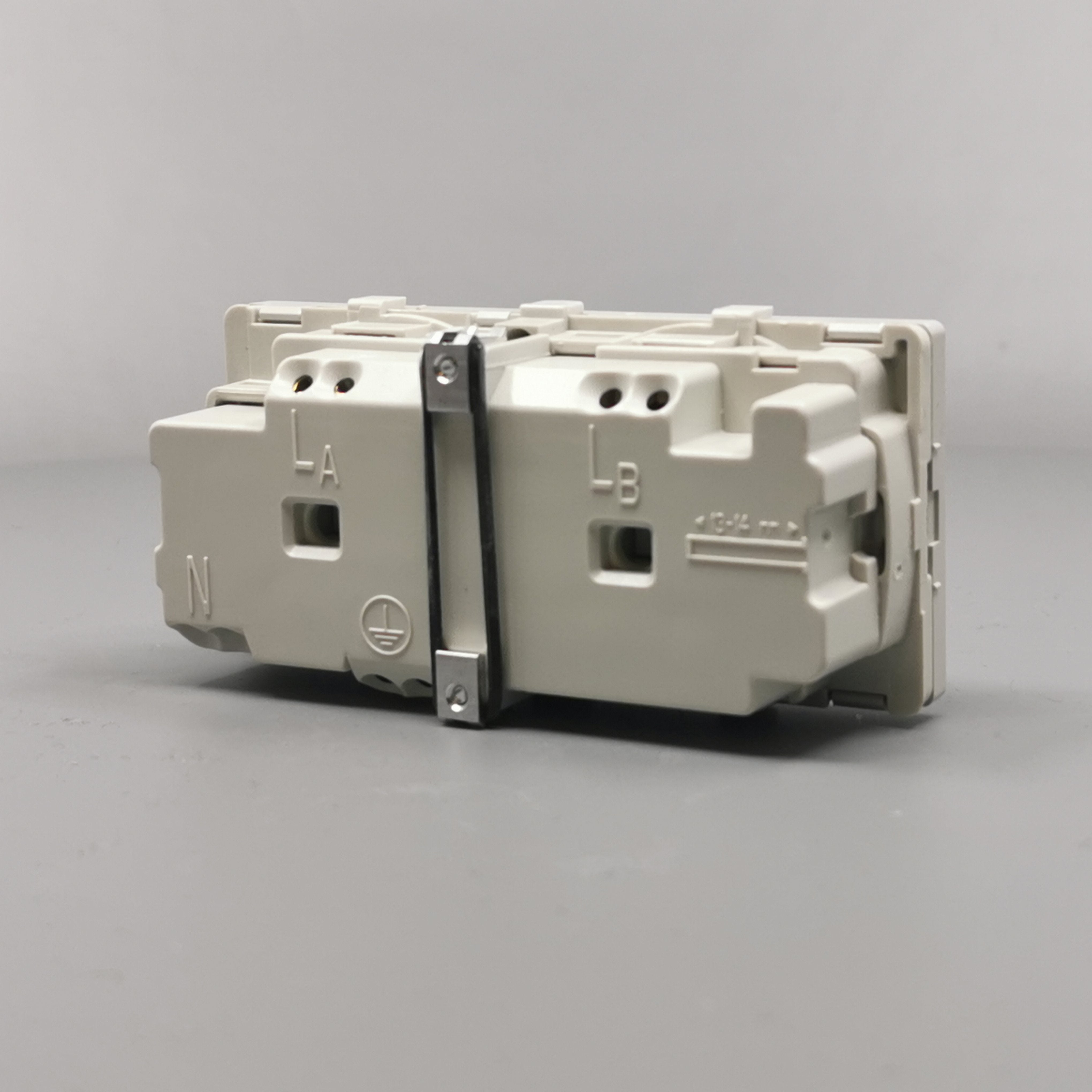 Stikkontakt 2 modul 2 tænd. 2-pol m. jord lysegrå