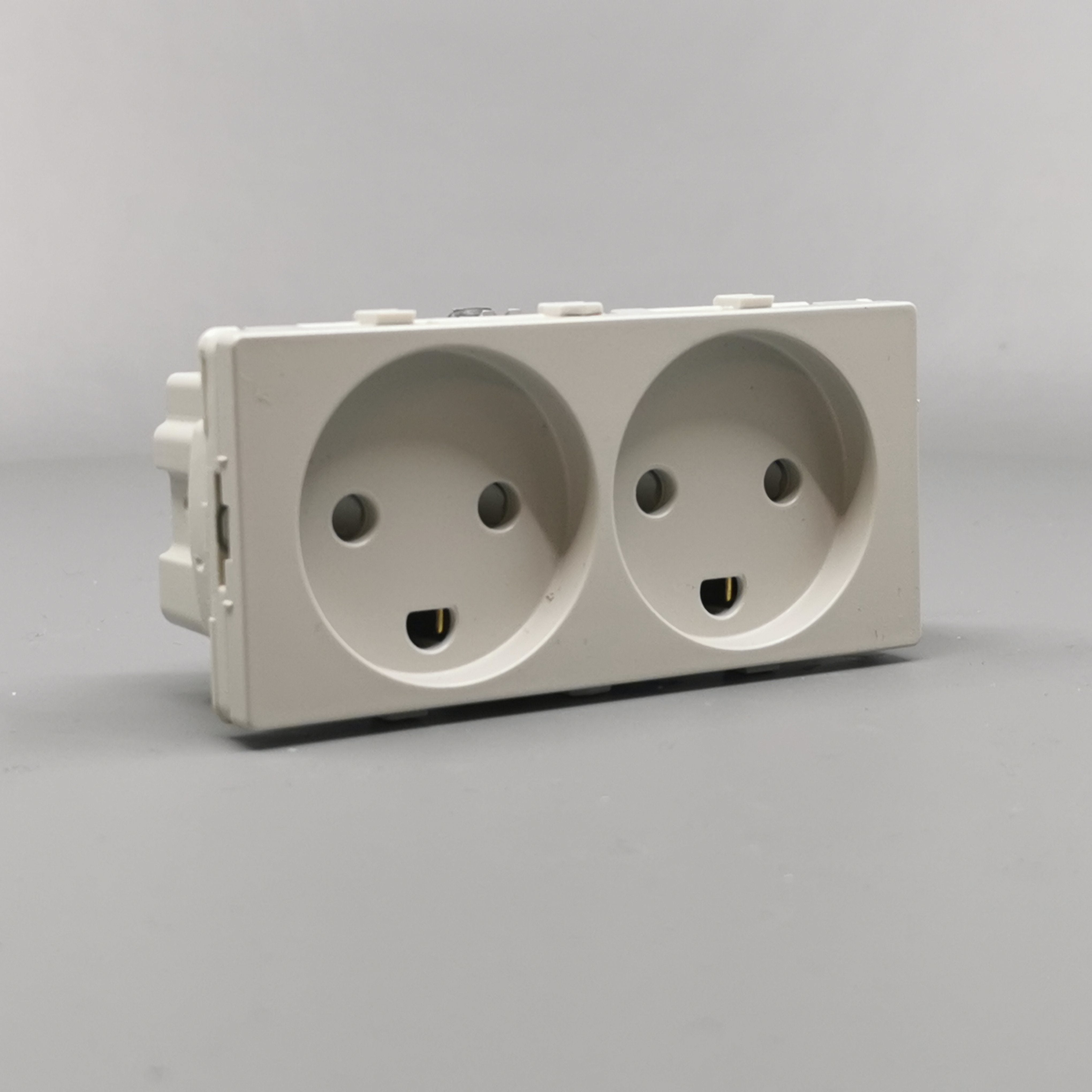 Stikkontakt 2 modul 2 tænd. 2-pol m. jord lysegrå