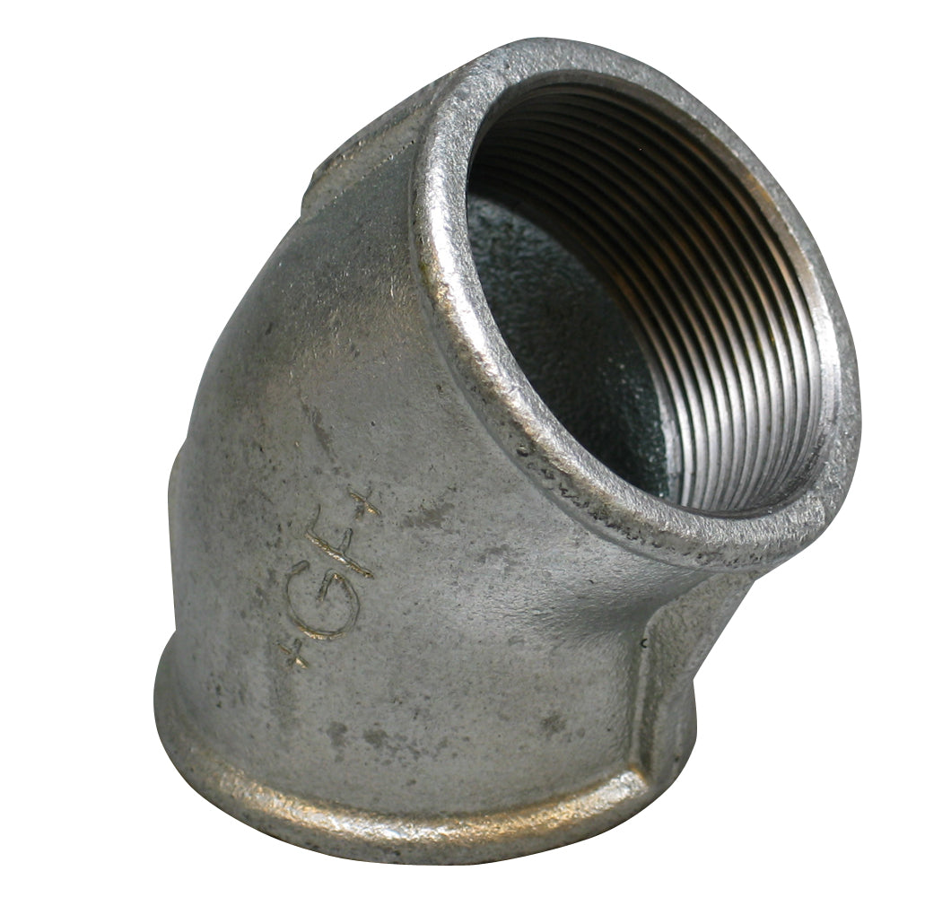 1/2" Galvaniseret vinkel 45° muffe/muffe