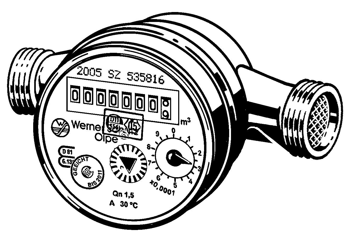 Varmtvandsmåler Qn1,5 (Q3 2,5) 110mm x 1/2", universal