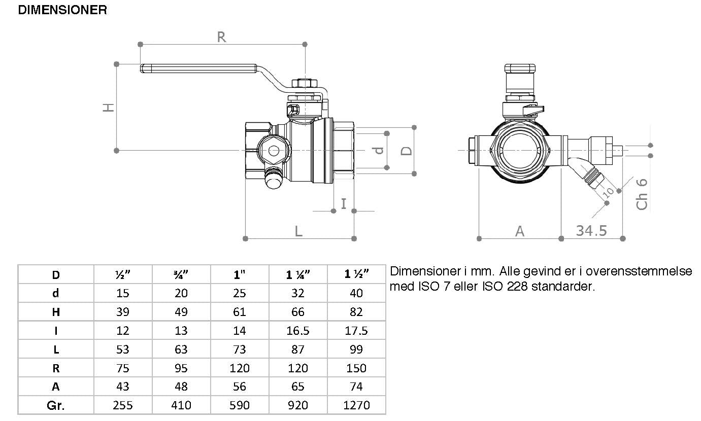 1/2" Kuglehane m/aftap