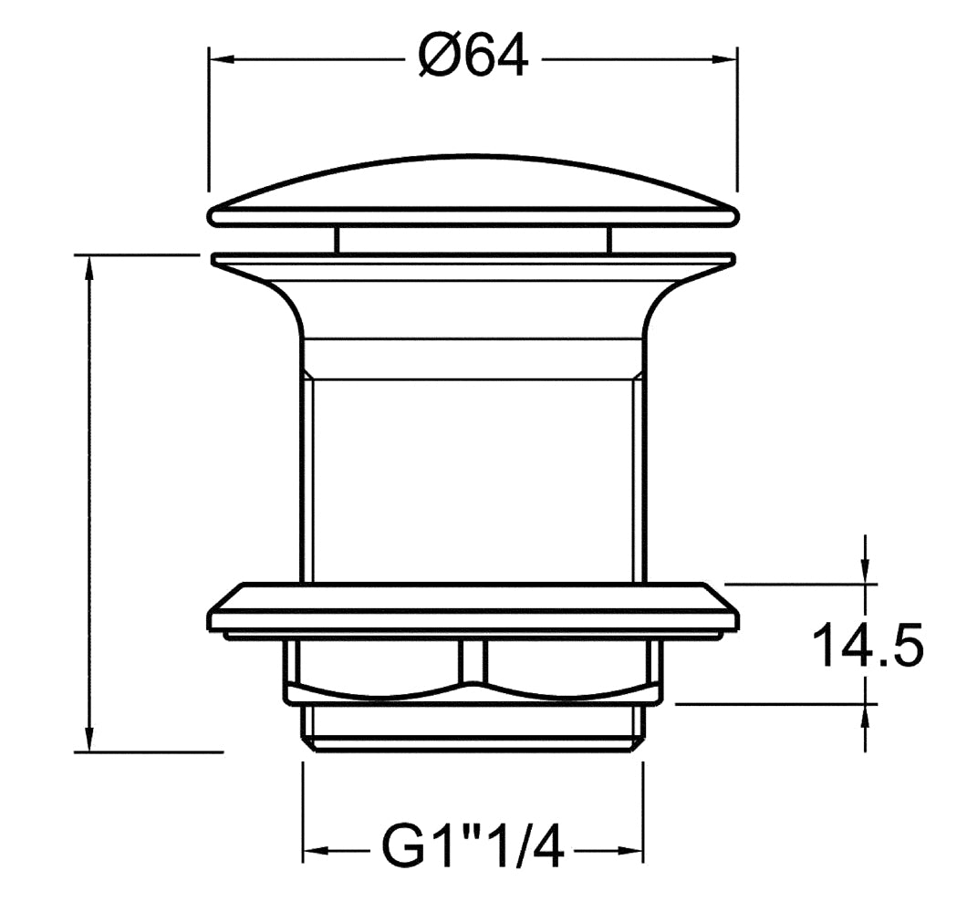 1.1/4" push-up bundventil uden overløb krom