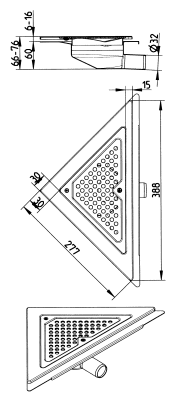 BLÜCHER 32 mm hjørneafløb til smøremembran, uden studs, vandret