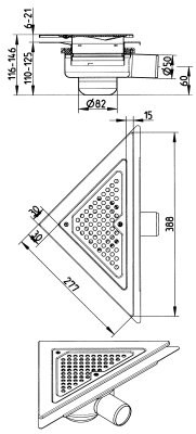 BLÜCHER 50 mm hjørneafløb til smøremembran, uden studs, vandret