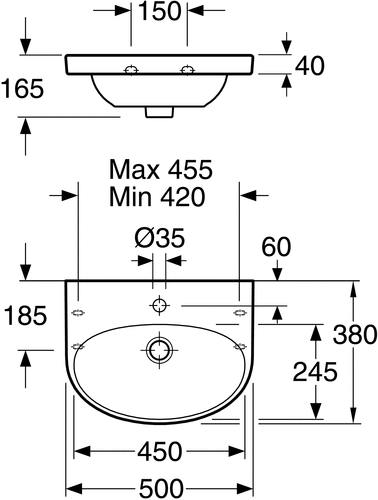 GBG 5550 Nautic håndvask C+ 500 x 380 mm til bolte eller bæring