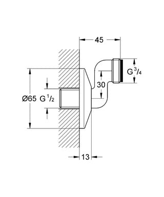 Grohe 3/4" x 1/2" forskruning ligeløbende excentrisk 55 mm
