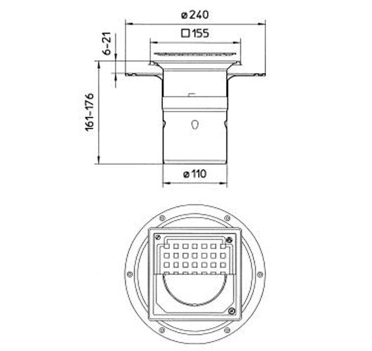 BLÜCHER 110 mm afløbsskål til smøremembran, uden studs, lodret
