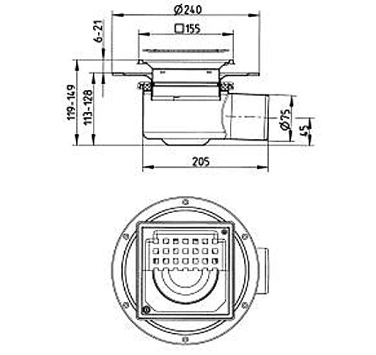 BLÜCHER 75 mm afløbsskål t/smøremembran, u/studs, vandret, flex