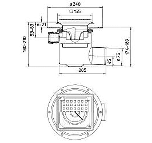 BLÜCHER 75 mm afløbsskål t/smøremembran, m/studs, vandret, flex