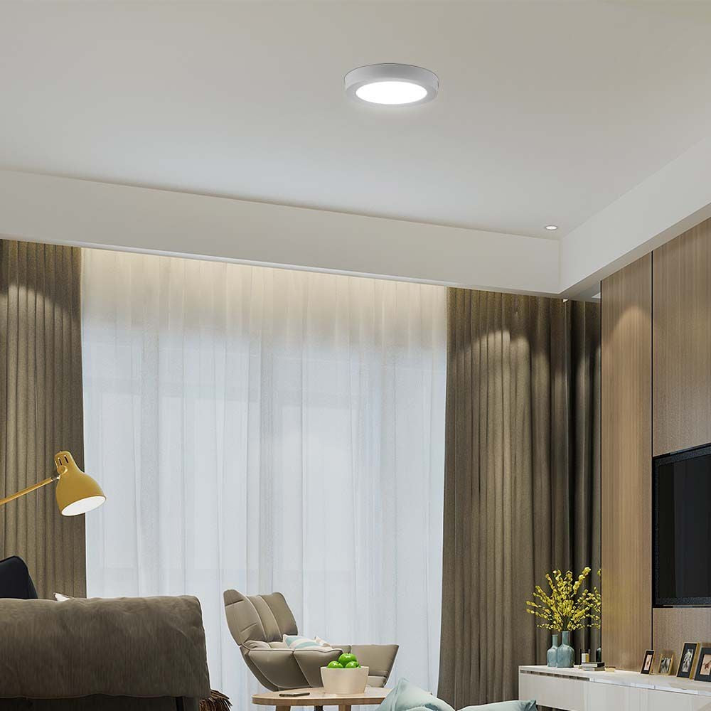 V-Tac 6W LED loftslampe - Ø12cm, Højde: 3cm, hvid kant, inkl. lyskilde, 660lm, RA80