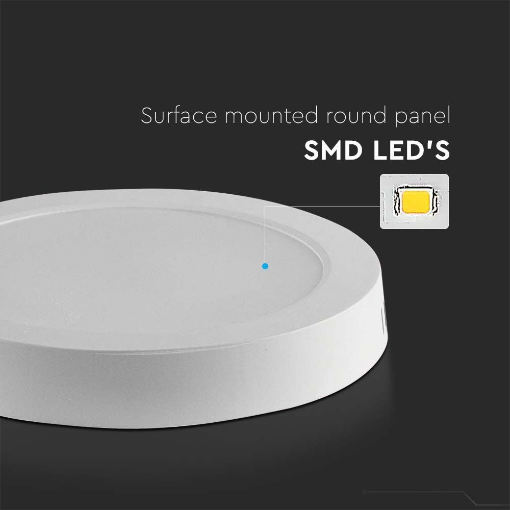 V-Tac 6W LED loftslampe - Ø12cm, Højde: 3cm, hvid kant, inkl. lyskilde, 660lm, RA80