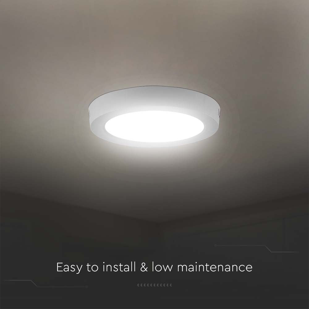 V-Tac 12W LED loftslampe - Ø17cm, H: 3cm, hvid kant, inkl. lyskilde (1200lm, RA80)