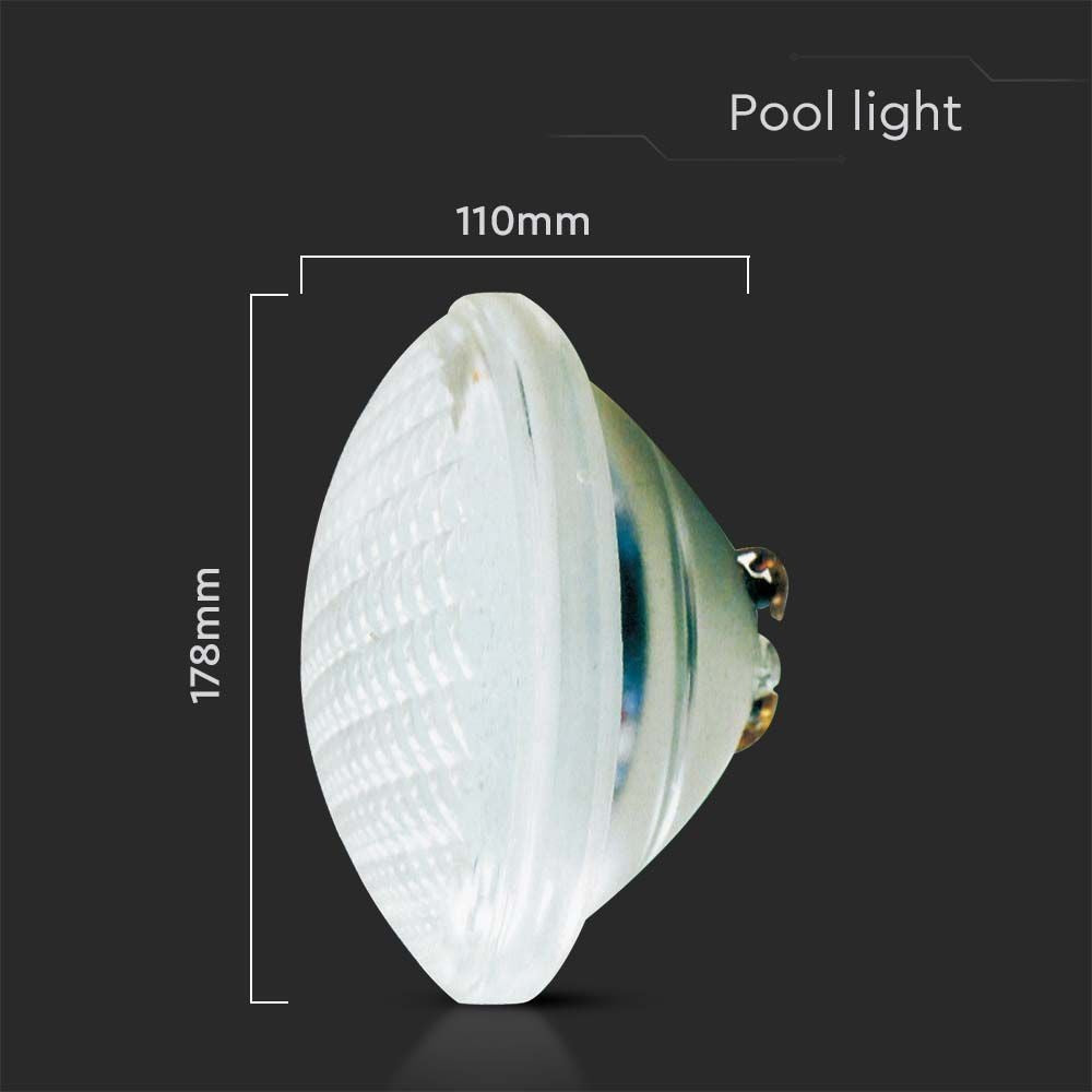 V-Tac vandtæt LED pool pære - 18W, glas, IP68, 12V, PAR56