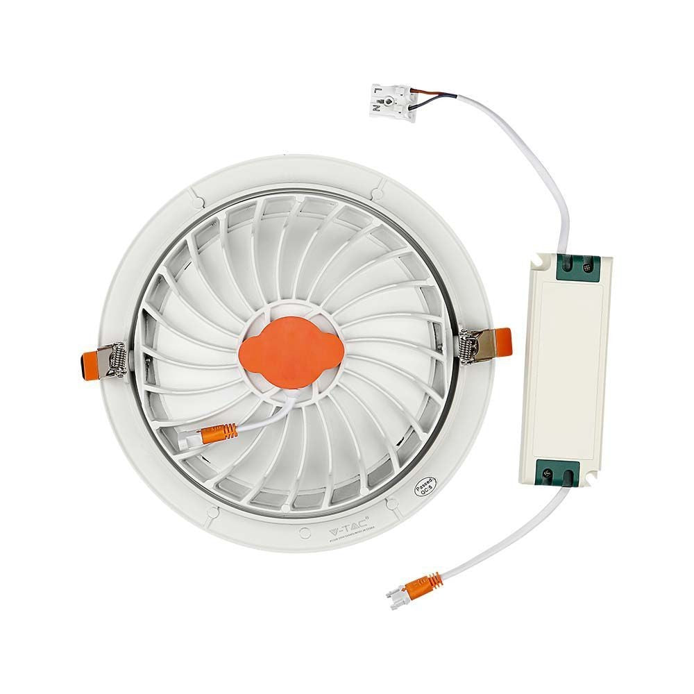 V-Tac 30W LED spotlight til indbygning med Samsung LED chip - Hul: Ø19,5 cm, Mål: Ø22,5 cm, 3,8 cm høj