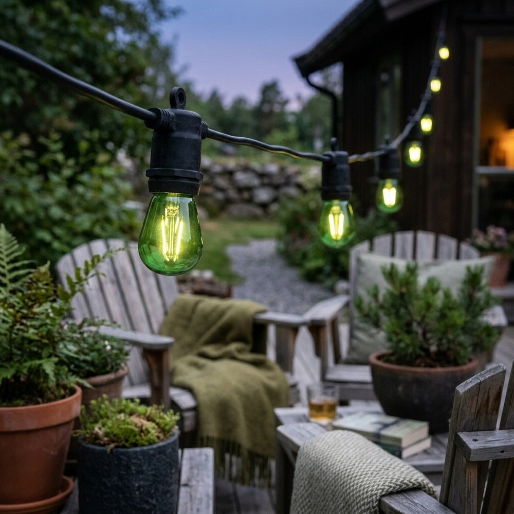 1W Grøn LED Kronepære med E27 Fatning - Kultråd, 230V, 50lm, RA80