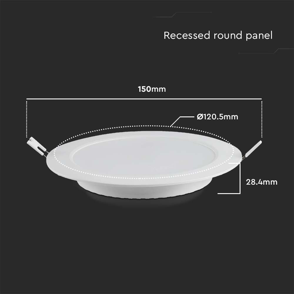 V-Tac 6W LED Indbygningspanel - Ø11 cm Hul, Ø12,5 cm Mål, 230V, 660lm, RA80