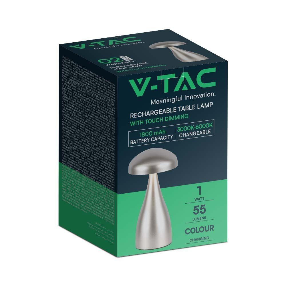 V-Tac Opladelig CCT Bordlampe - Champagne/Guld, IP20, Touch Dæmpbar, Model Mini, 1W, 55lm