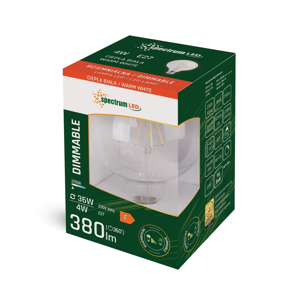 Spectrum 4W LED Globepære - Dæmpbar, E27, 230V, 380lm, RA80, Flicker free