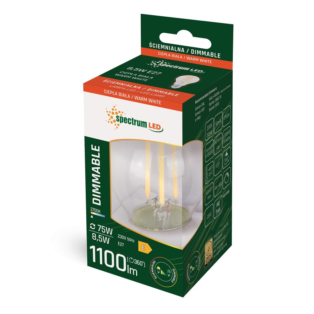 Spectrum 8.5W LED Pære - Dæmpbar, E27 - 1100lm - RA80 - Flicker free