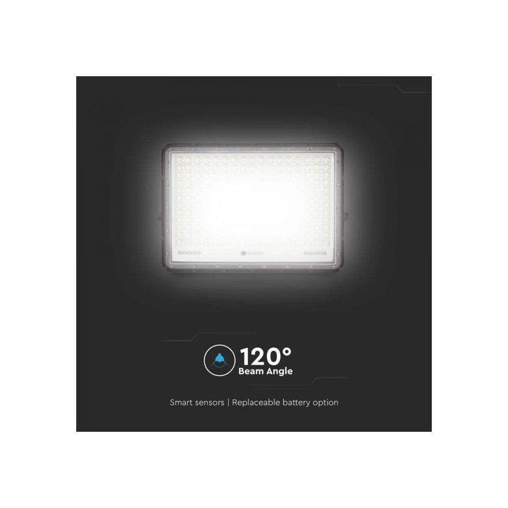 V-Tac 240W Solcelleprojektør LED - Sort inkl. solcelle, fjernbetjening, batteri - IP65 | 2600lm, RA80