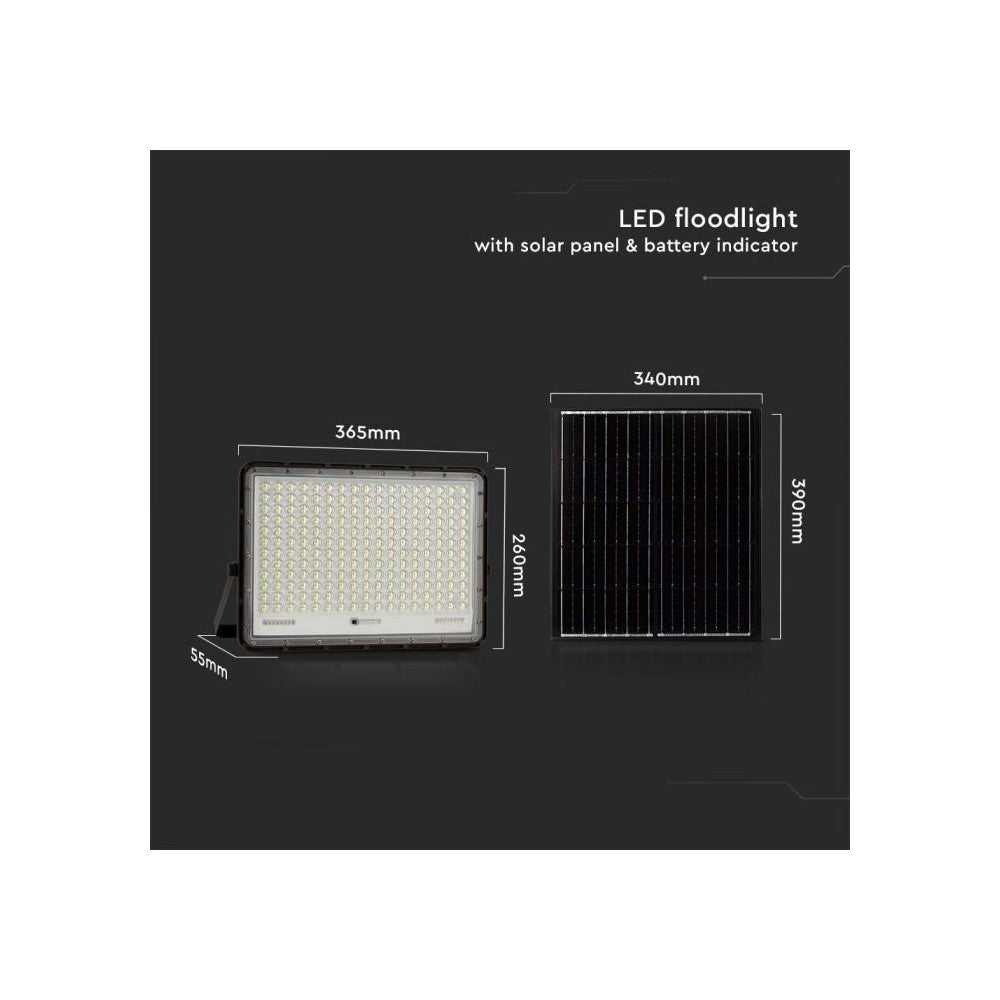 V-Tac 240W Solcelleprojektør LED - Sort inkl. solcelle, fjernbetjening, batteri - IP65 | 2600lm, RA80