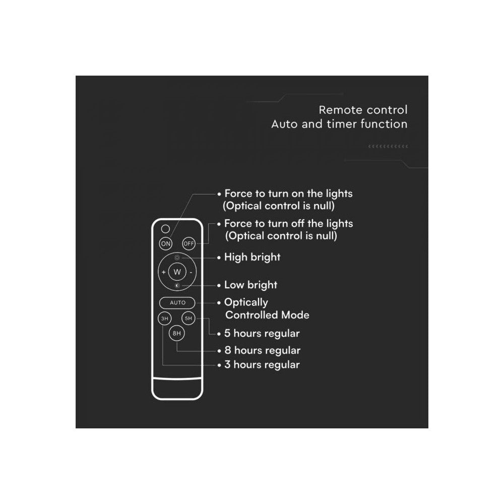 V-Tac 100W Solcelle projektør LED - Sort, inkl. solcelle, fjernbetjening, IP65