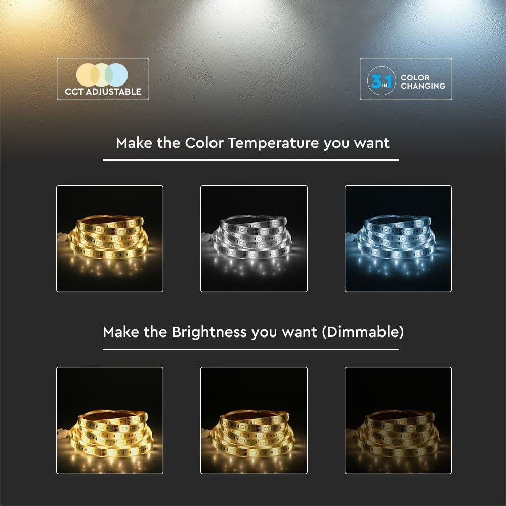 V-Tac 4W/m RGB+CCT LED strip sæt - 5m, 60 LED pr. meter, IP65