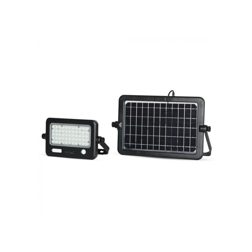 V-Tac 10W LED Solcelle Projektør - Sort inkl. sensor og IP65: Effekt 10W, 1100lm, RA80, velegnet til udendørs brug