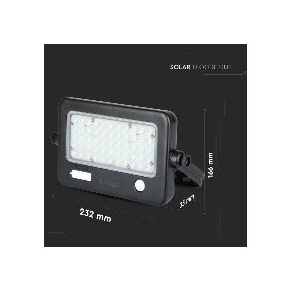 V-Tac 10W LED Solcelle Projektør - Sort inkl. sensor og IP65: Effekt 10W, 1100lm, RA80, velegnet til udendørs brug