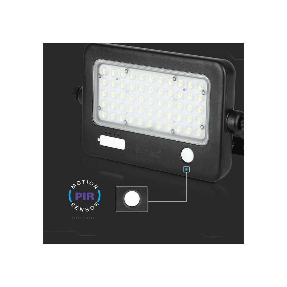 V-Tac 10W LED Solcelle Projektør - Sort inkl. sensor og IP65: Effekt 10W, 1100lm, RA80, velegnet til udendørs brug