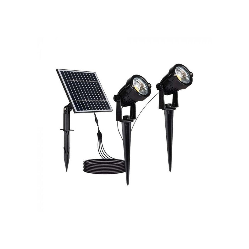 V-Tac 2x1.2W Sorte Solcelle Havelamper med Spyd - 5W, IP65, 2x90lm, RA80, 3 års producentgaranti