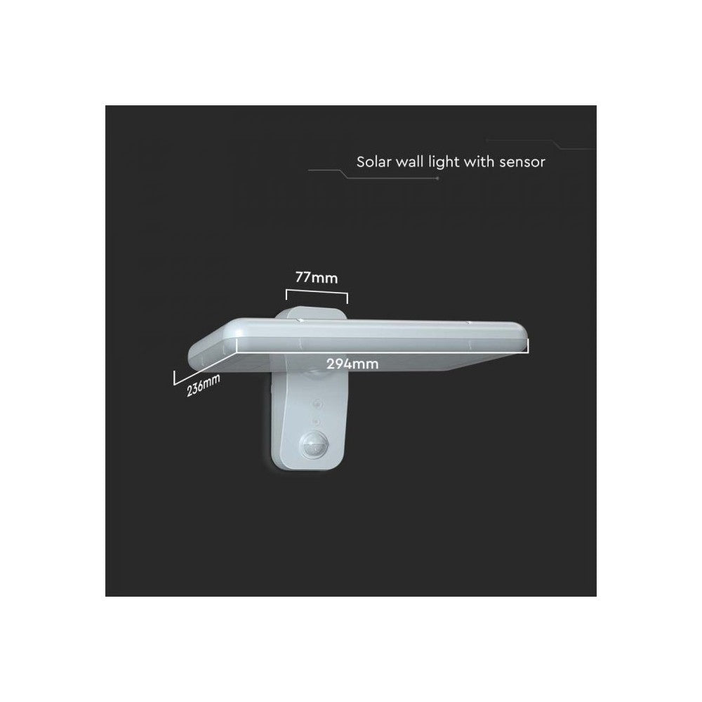 V-Tac 15W Solcelle væglampe LED - Hvid, sensor, Vandtæt, 2000lm, 3 års garanti