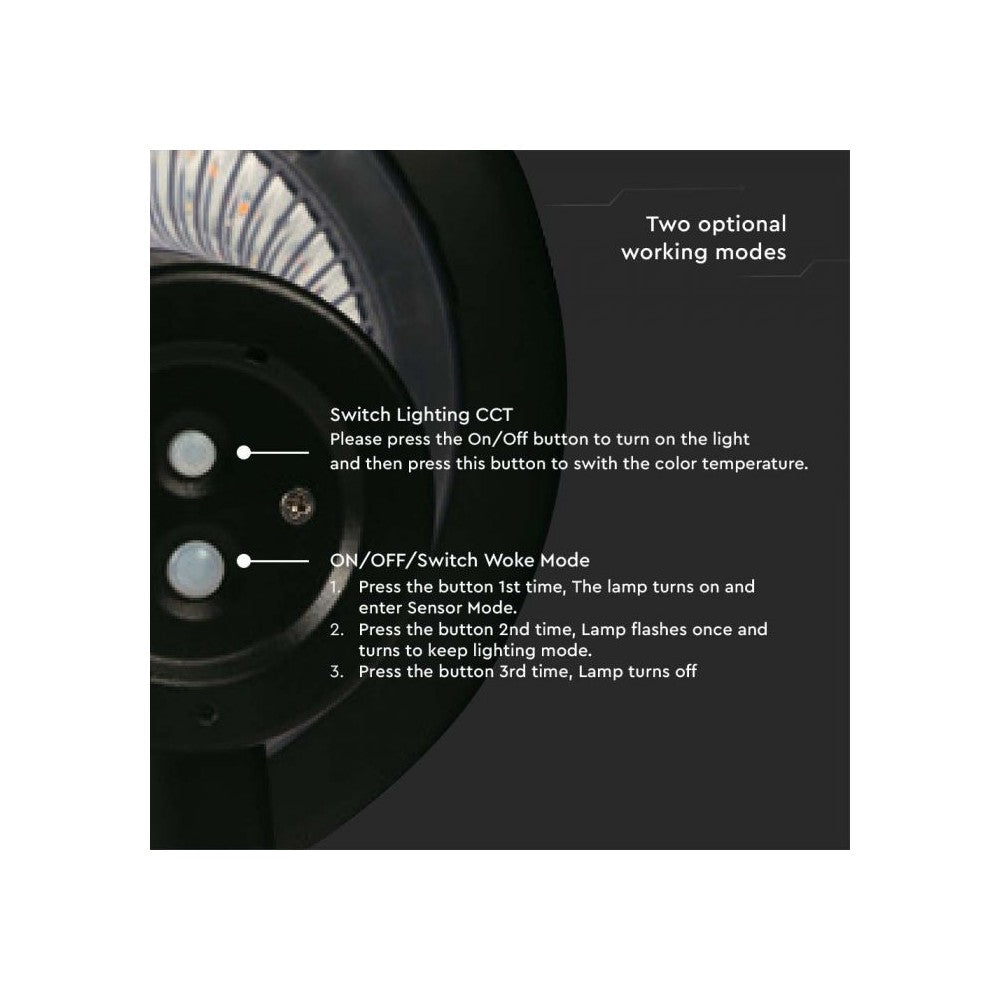 V-Tac 15W Solcelle Væglampe LED - Sort, Med Sensor, Vandtæt IP65