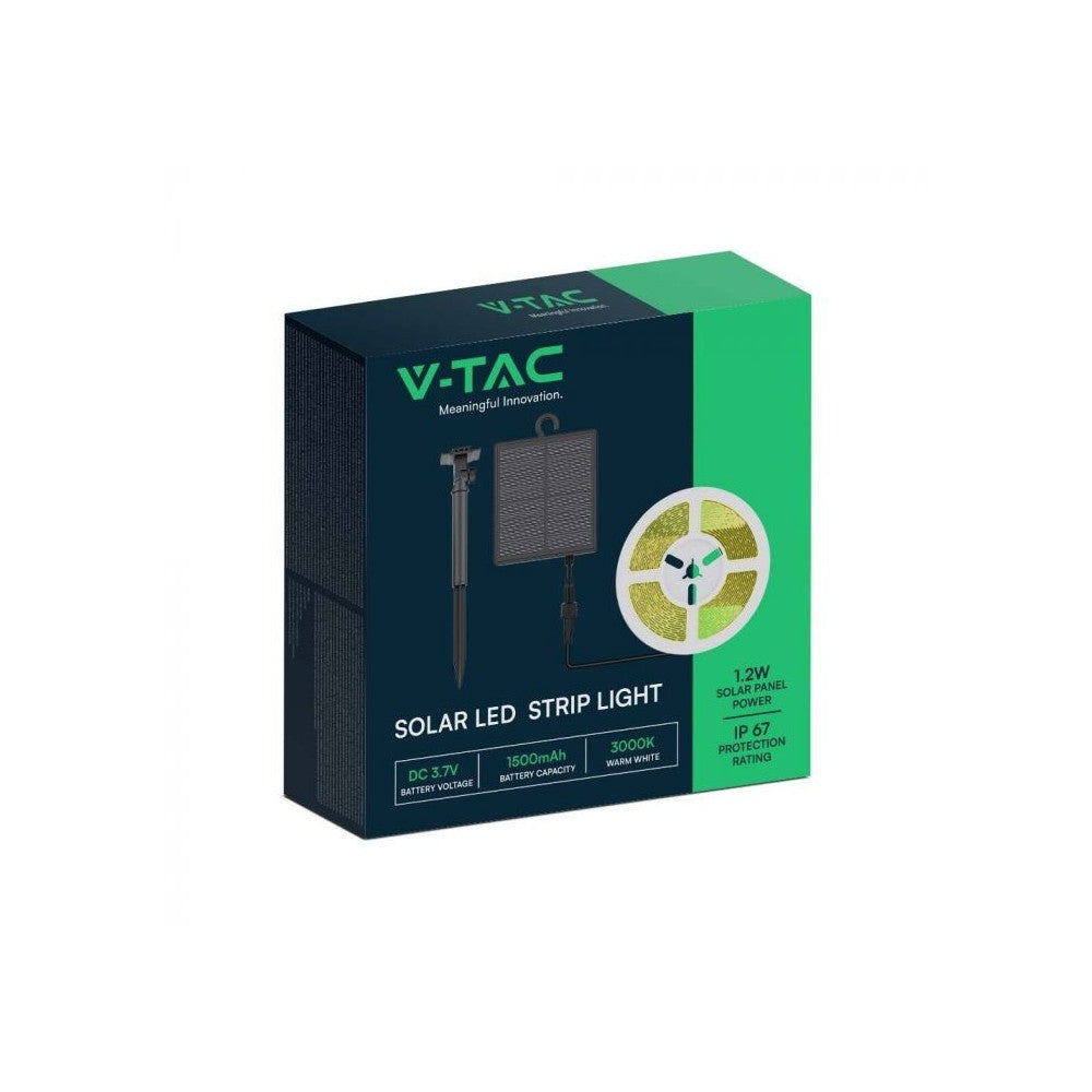 V-Tac 1.2W LED Solcelle strip - 5 meter, fjernbetjening, Vandtæt IP67