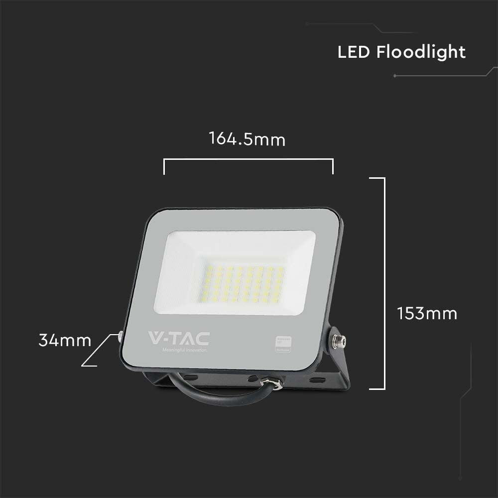 V-Tac 30W LED projektør - 185LM/W, arbejdslampe, udendørs, høj effektivitet og vandtæt (IP65)